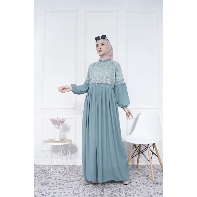 Gamis ceruty mix malika | gamis ceruty malika lengan balon | gamis brukat malika | gamis mewah terba