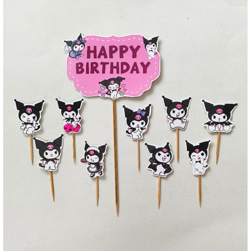 TOPPER SET KUROMI / PAKET TOPPER KUROMI / HIASAN KUE KUROMI SET