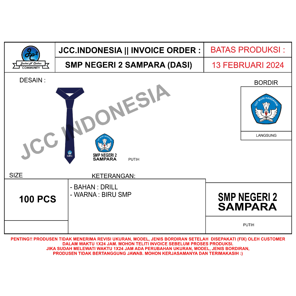 Dasi SD SMP SMA Dasi Sekolah Dasi Bordir Lambang Logo Sekolah Dasi Custom