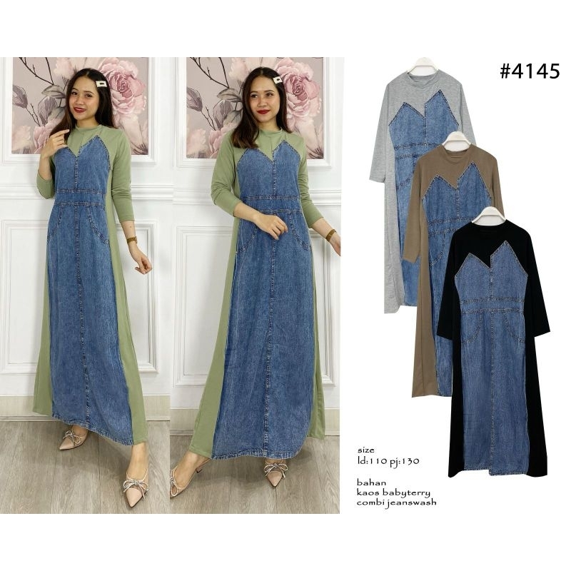 Gamis jeans mix kaos | gamis wanita kekinian import