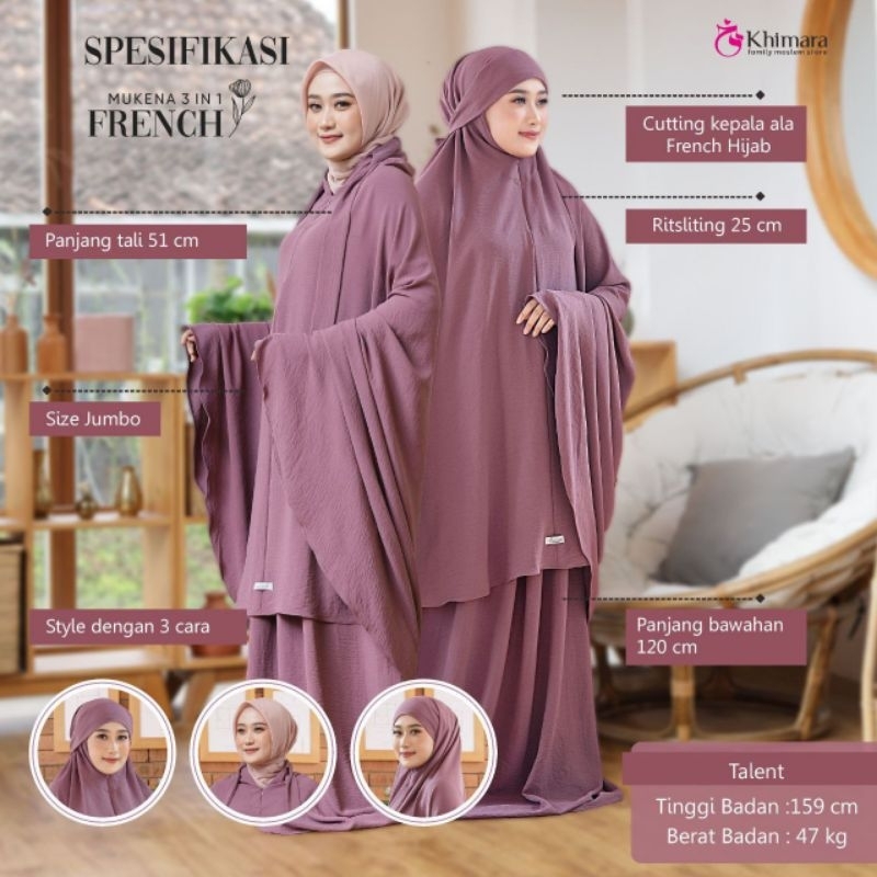 Mukena French 3 in 1 Khimara Falova Crincle airflow