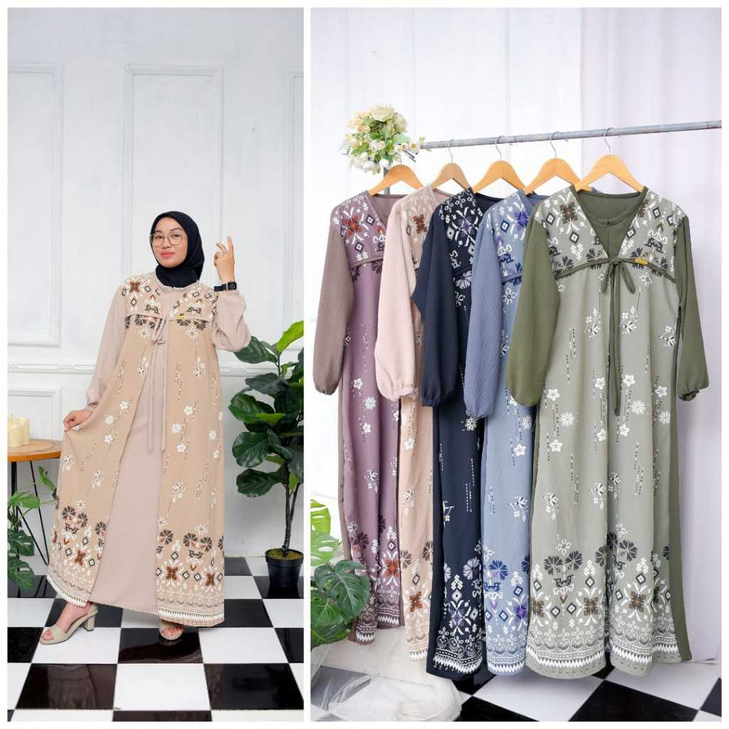MAYRA DRESS - Gamis Crincle Premium Mix Brukat Malika/ Gamis Elegan Terbaru