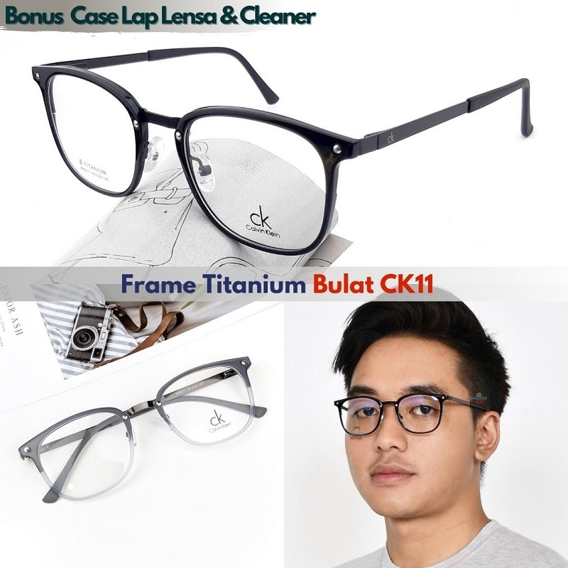 Frame Kacamata Korea Pria Wanita Dakota Titanium CK11 Lensa Normal Minus Baca Progresif Anti Radiasi