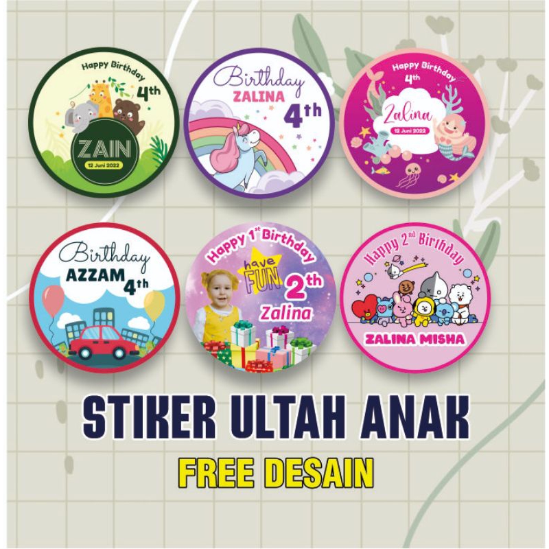 Stiker Ulang Tahun Anak Custom / Label Ultah Anak Bulet