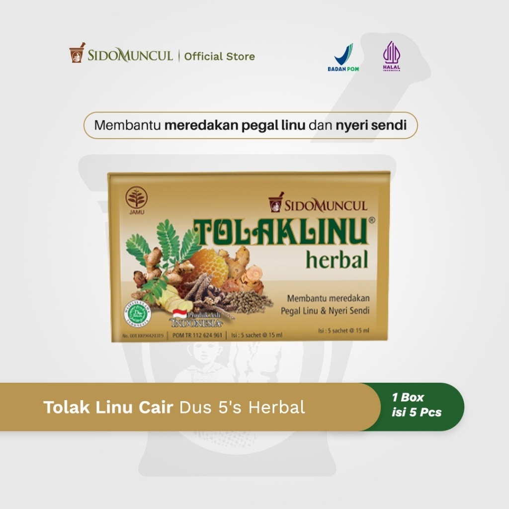 

Tolak Linu Cair Dus 5's Herbal Alami - Pegal Linu Nyeri Sendi