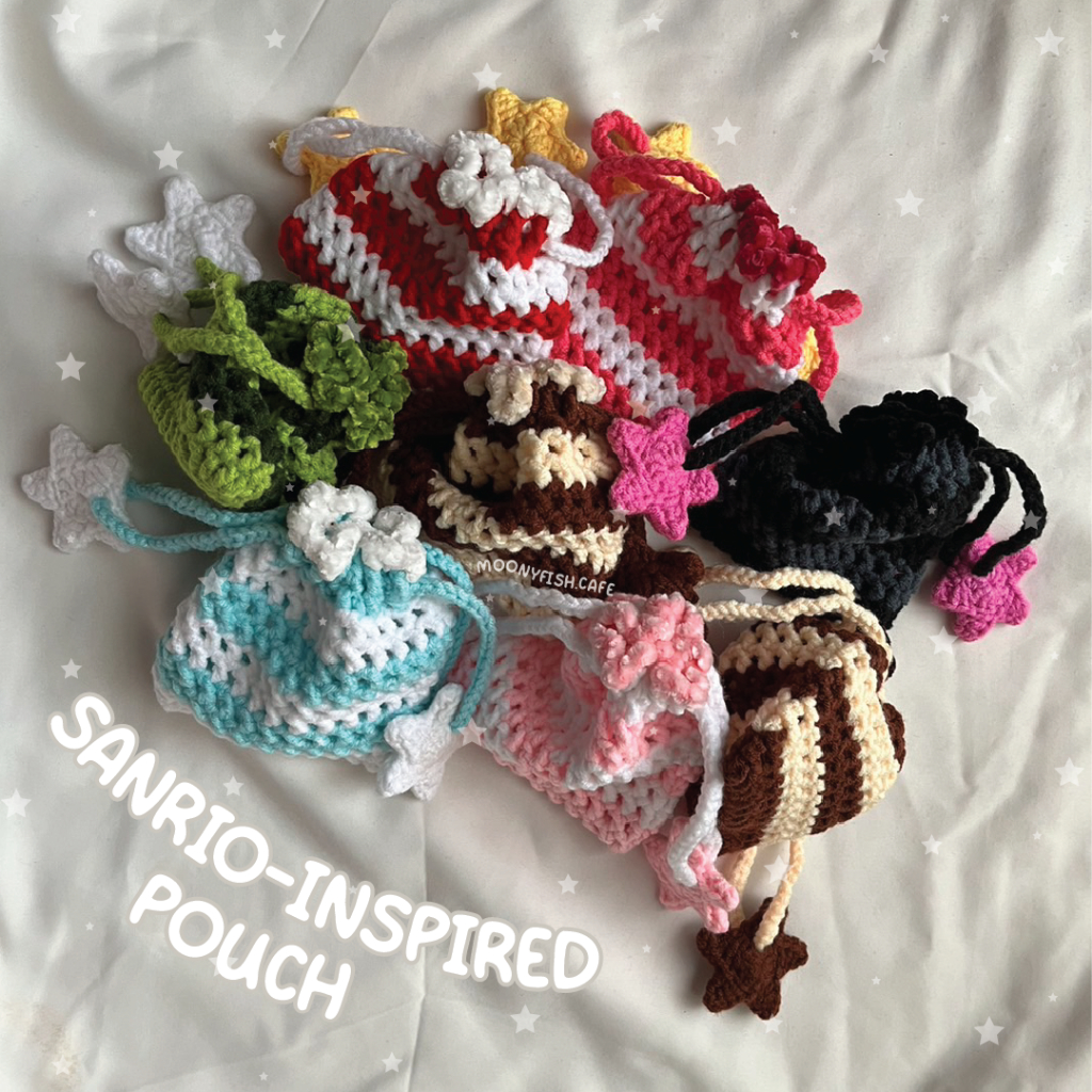 SANRIO-inspired Crochet Mesh Pouch | drawstring | tas serut jaring | makeup bag