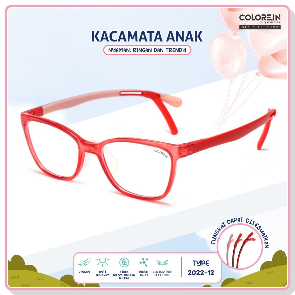Colore.in Kacamata Anak Lentur TR-90 Anti Radiasi Blueray Photocromic Bentuk Kotak Bisa Minus Dan Ma