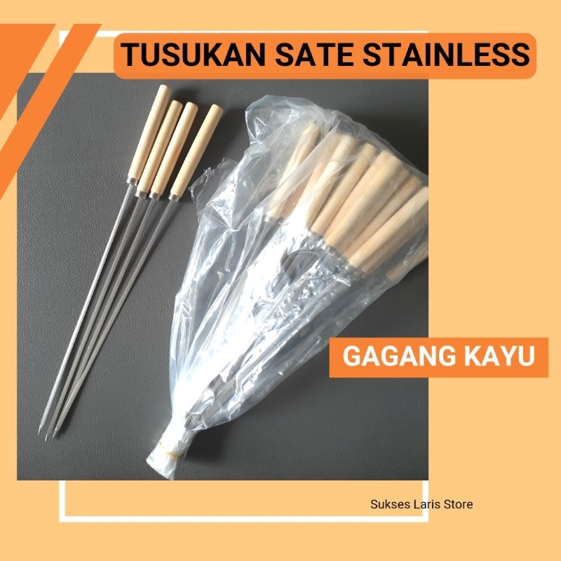 ALAT TUSUK SATE SOSIS BBQ STAINLESS GAGANG KAYU | TUSUKAN SATE STAINLESS | TUSUKAN STAINLESS | ALAT 