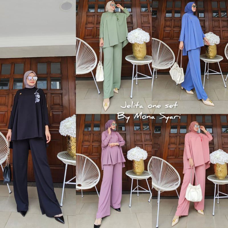 READY Jelita Set by Mona Syari ME Original Premium REALPIC Setelan Knit Atasan Blouse Kulot Celana