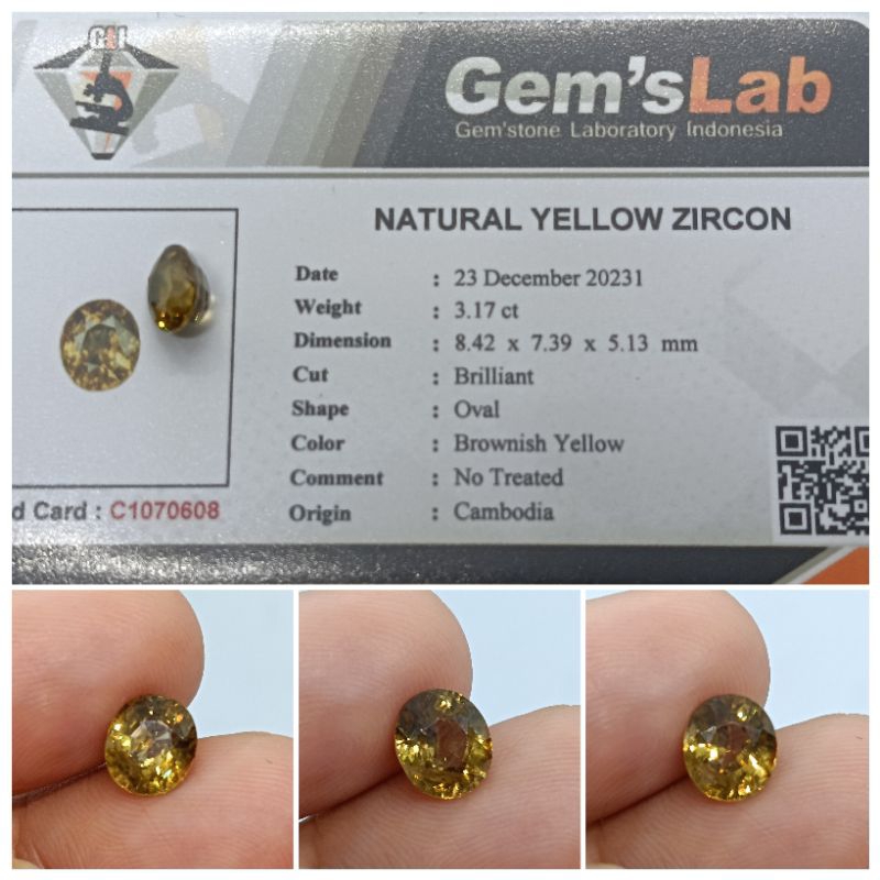 Natural Yellow Zircon Cambodia Oval cut 3,1 ct memo GLI Luster Keren