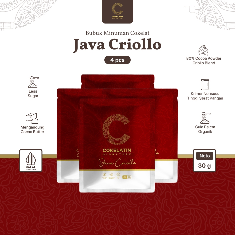 Cokelatin Signature - Minuman Seduh Coklat Bubuk - Java Criollo - Isi 4 Sachet 30gr