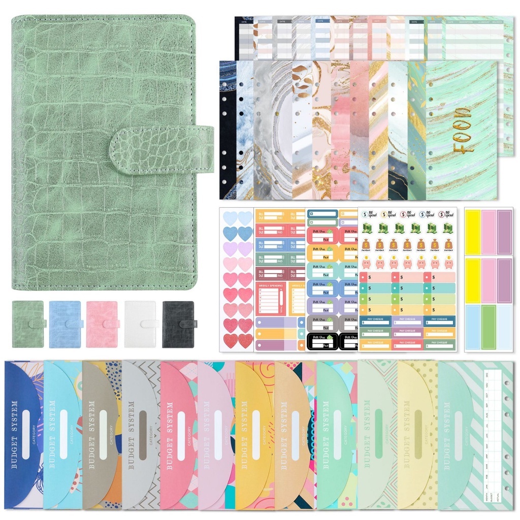 

A6 Binder Notebook Croco PU Budget Financial Planner Cash Envelopes Saving Zipper Pocket Planner Keuangan