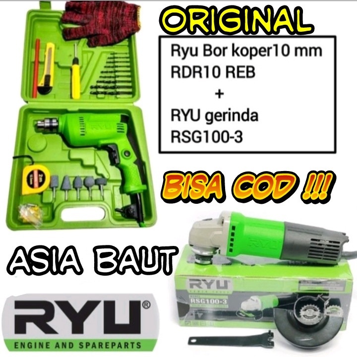 Termurah Paket RYU Bor Listrik 10 mm & RYU Mesin Gerinda Tangan 4"