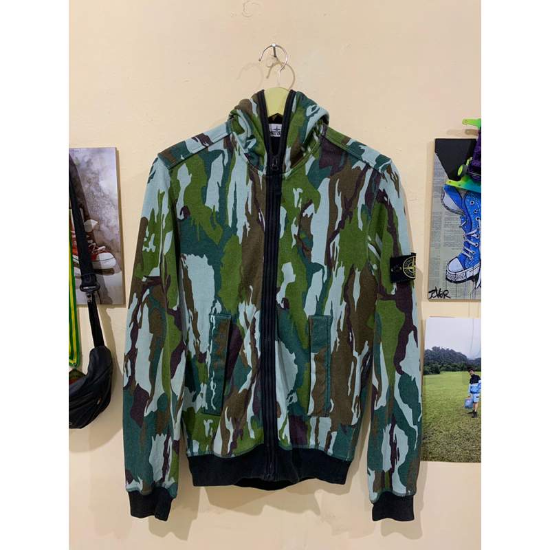 ZIP HOODIE STONE ISLAND FLOWING CAMO MILITARY