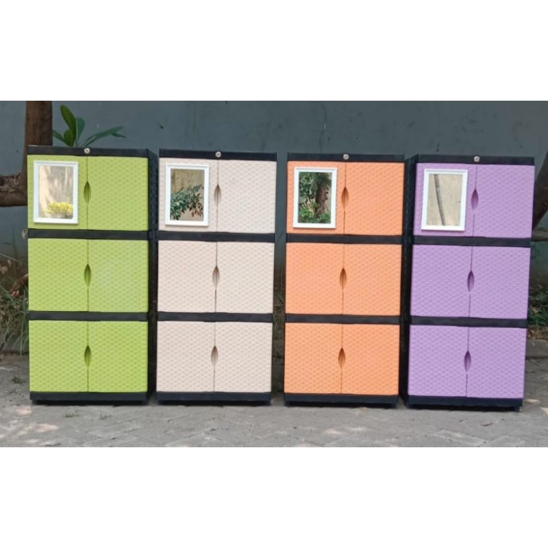 Lemari Plastik Mini Susun 3 Cermin