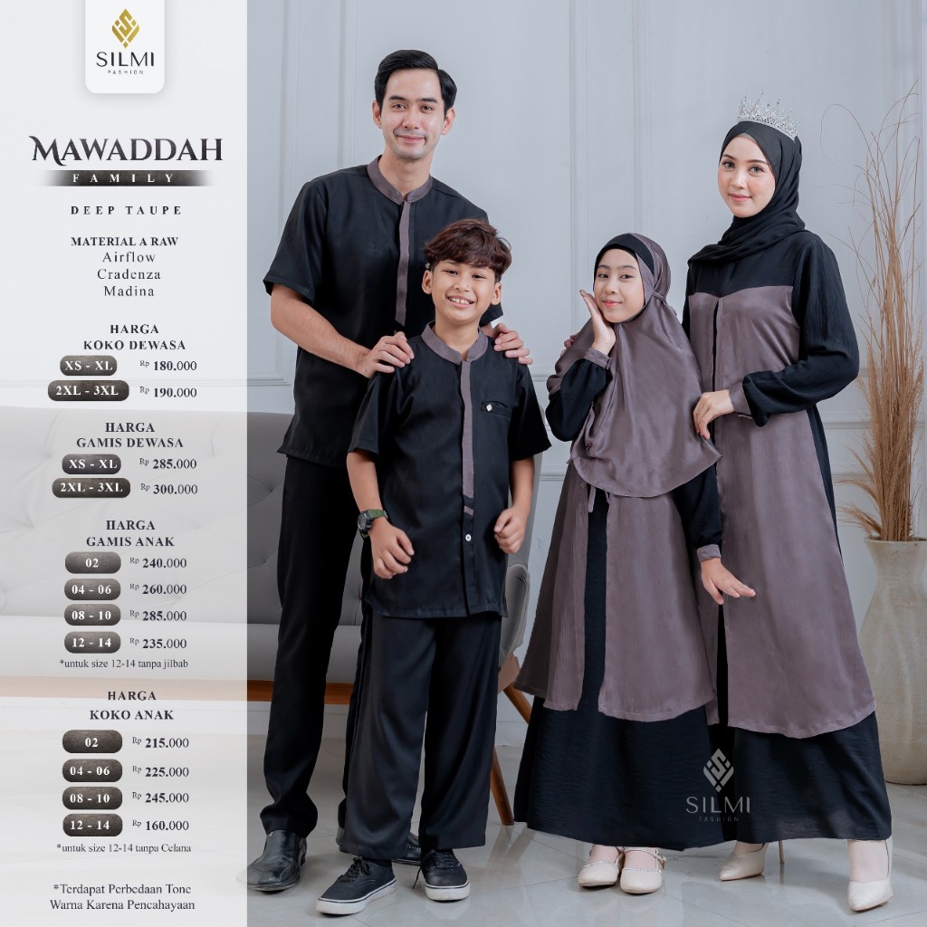 Baju Sarimbit Keluarga Muslim 2024 Gamis Sarimbit Keluarga Gamis Couple Keluarga Mawaddah Deep Taupe