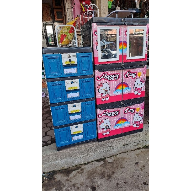 lemari plastik hello kitty kaca kunci