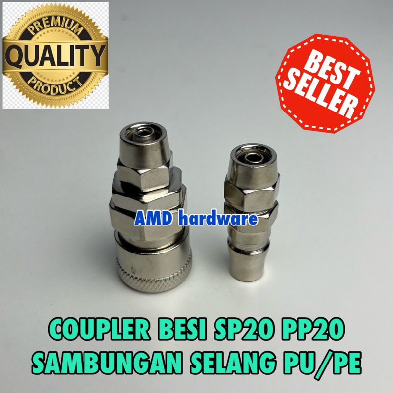Quick Coupler SET Sambungan Connector SELANG PU PE Kompresor Angin SP20 PP20 1/4" inci Compressor St