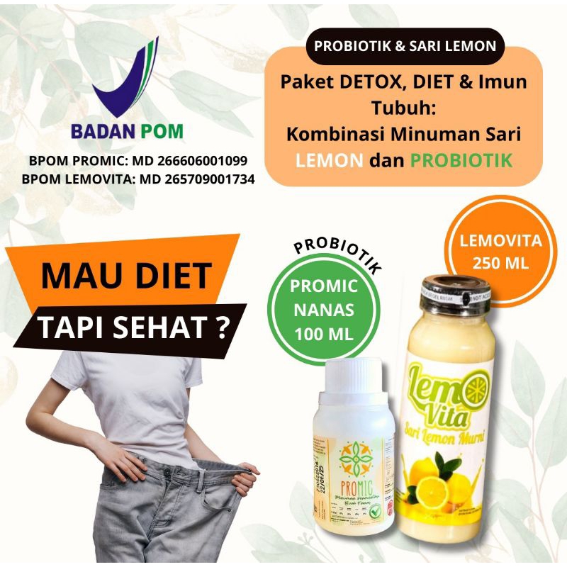 (LEMOVITA) Paket Diet, Imun & Detox Sehat Sari Lemon 250 ml + Probiotic Promic 100 ml