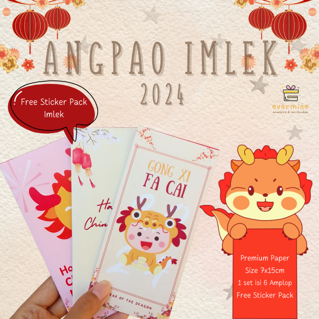 

[PREMIUM Angpao] Angpao Amplop Chinese New Year 2024 Shio Tahun Naga DRAGON Imlek Sincia Cina FREE STICKER PACK READYSTOCK