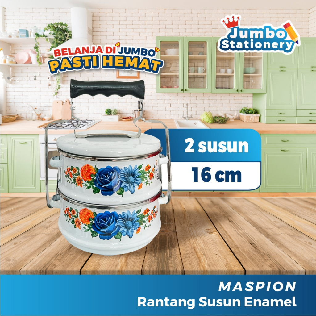 Maspion Rantang Susun Stainless Enamel Kedaung Rantang 2 Susun 16 cm Putih