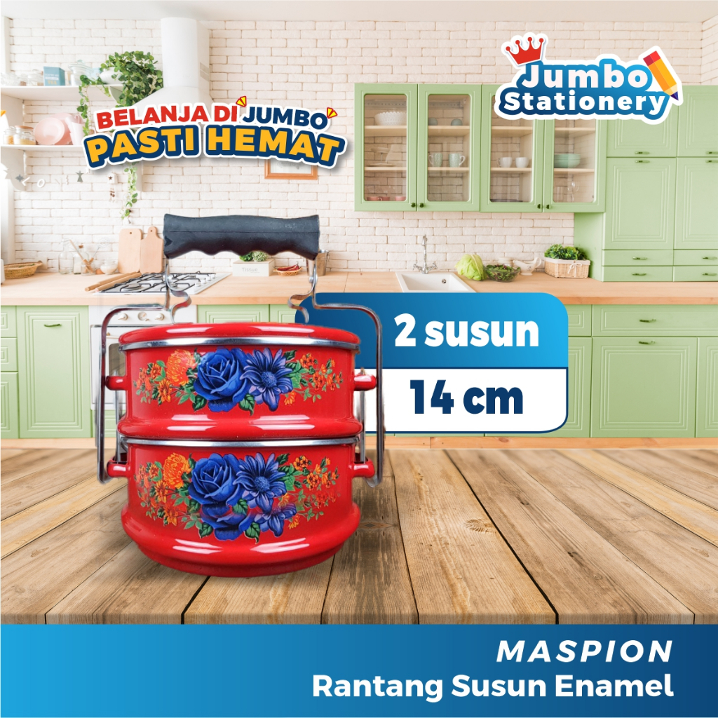 Maspion Rantang Susun Stainless Enamel Kedaung Rantang 2 Susun 14 cm Merah