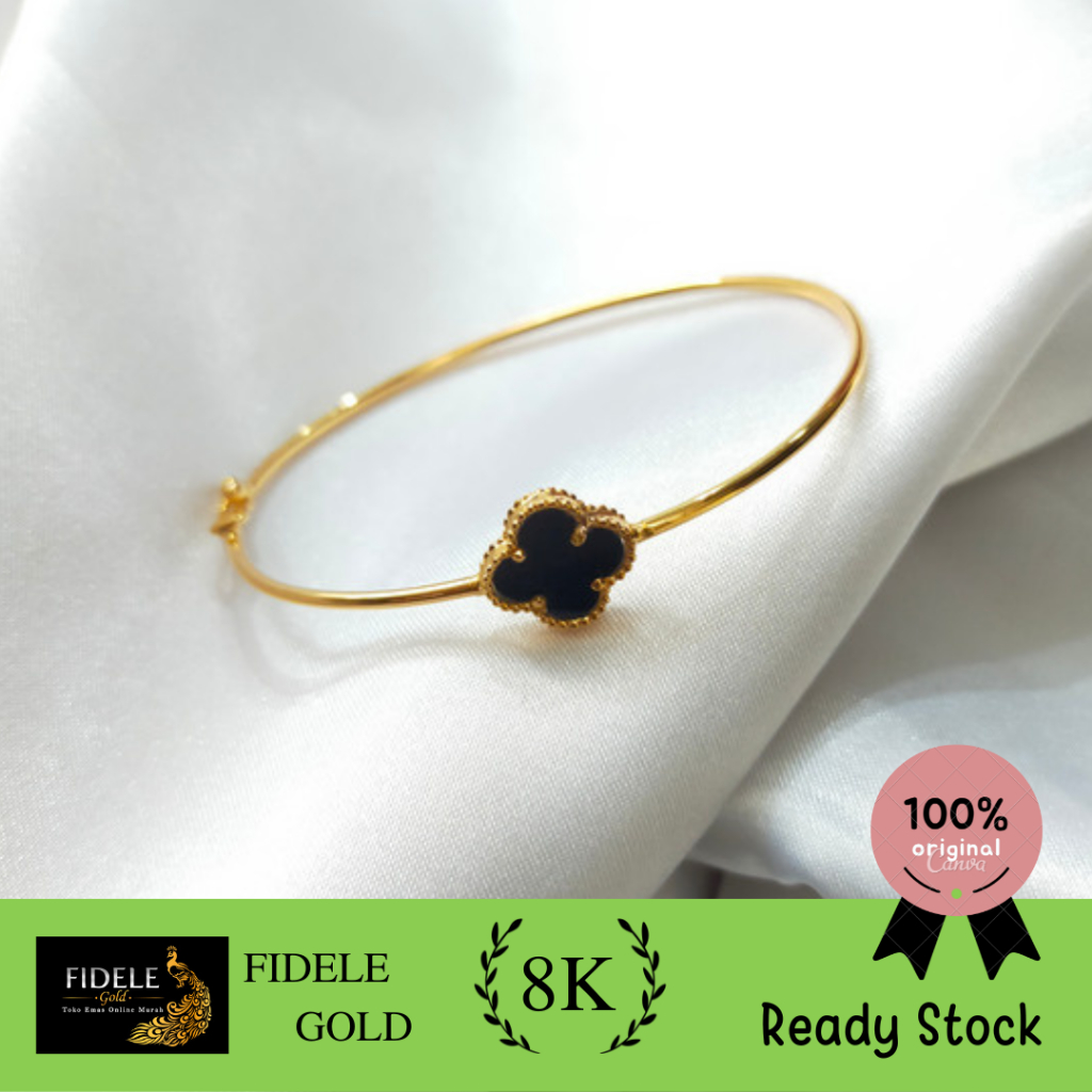 Gelang vanlceef hitam fashion wanita emas asli kadar muda 375