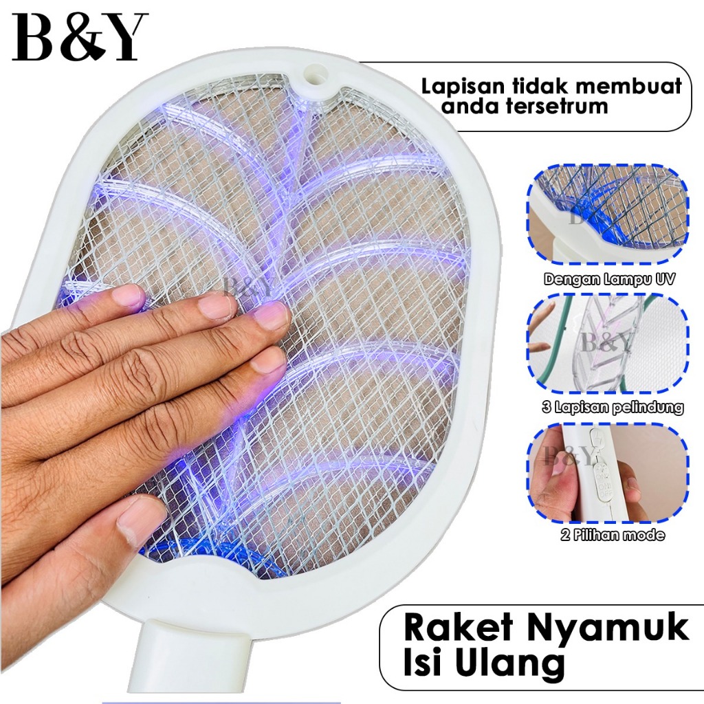 RAKET NYAMUK ELEKTRIK RECHARGEABLE DENGAN LAMPU ULTRAVIOLET MENARIK NYAMUK