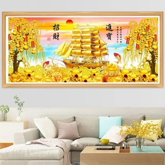 DIY Diamond Painting Full kapal emas pohon koin 120x50 cm D985