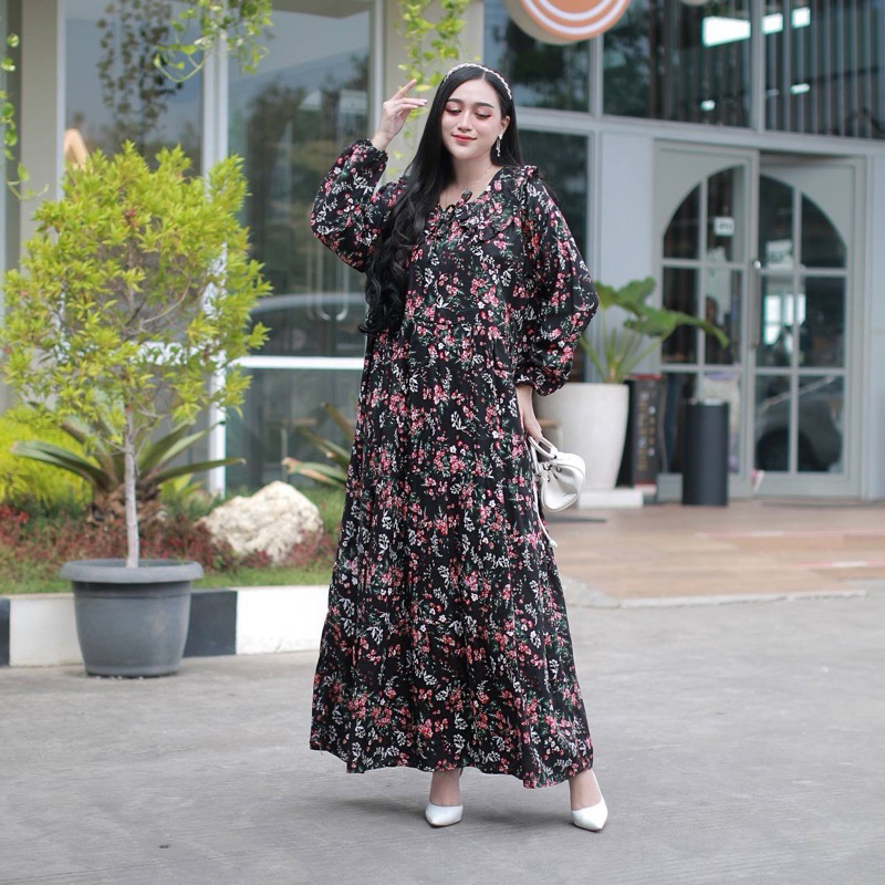 GAMIS RAYON JUMBO LD 130 MUAT BB 100 KG-MIDI DRESS RAYON JUMBO MOTIF BUNGA LD 130-GAMIS JUMBO RAYON 