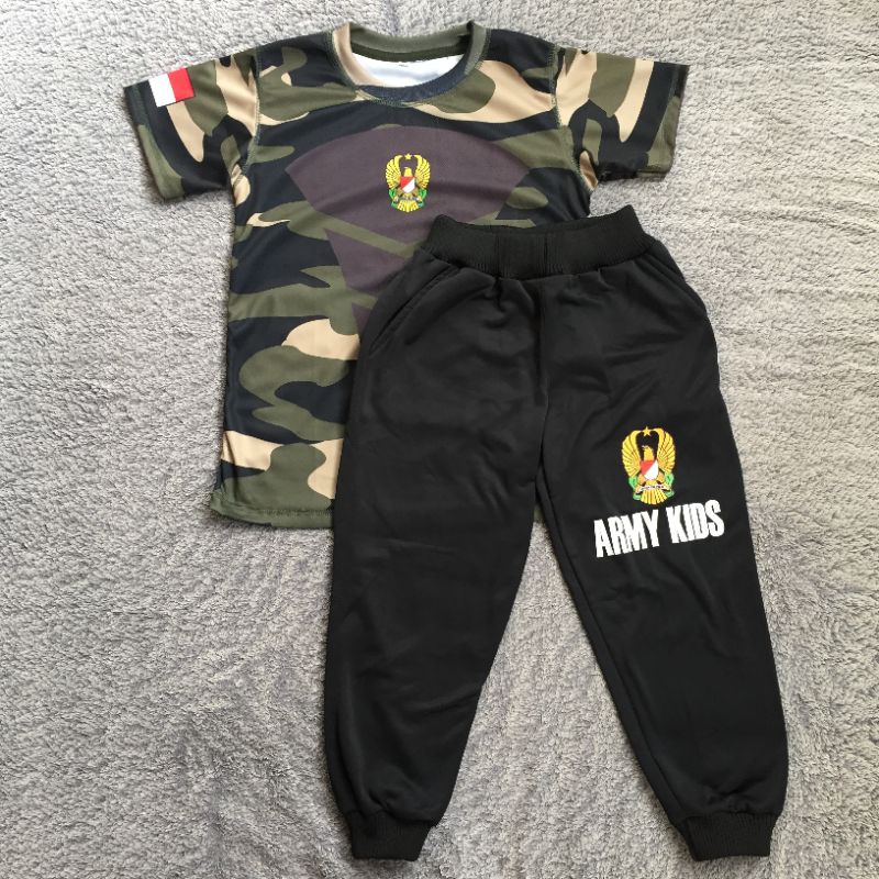 SETELAN OLAHRAGA ANAK JERSEY DAN JOGER || BAJU OLAHRAGA ARMY KIDS TNI AD COKLAT || SETELAN JERSEY KI