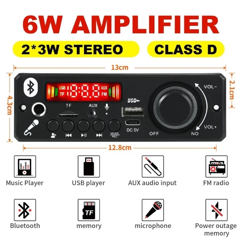 Module MP3 Bluetooth 5.0 Amplifier 6 Watt MP3 Player