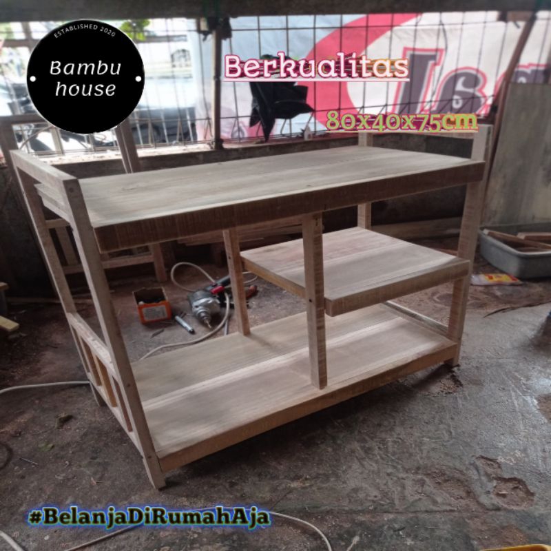 Meja Kayu Kompor Gas Serbaguna Portable / Rak Dapur