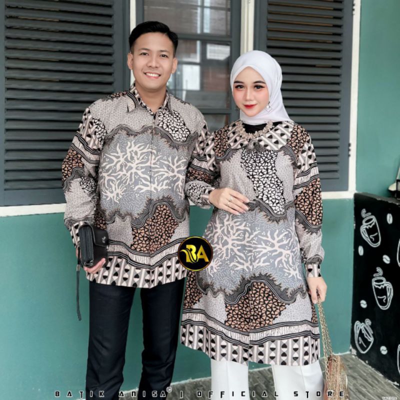 Batik tunik cauple modern set pakaian cauple kemeja batik pria panjang atasan batik cauple terbaru
