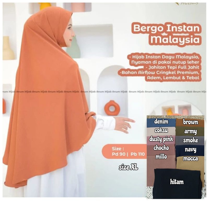 KERUDUNG BERGO CRINKLE JUMBO DAGU XL /BERGO CRINKLE JUMBO DAGU MALAYSIA XL
