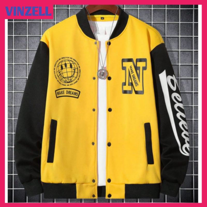 JAKET VARSITY HOODIE ZIPPER JAKET BASEBALL PRIA WANITA JUMBO (S-6XL) INISIAL LOGO N BELIEVE JAKET RE