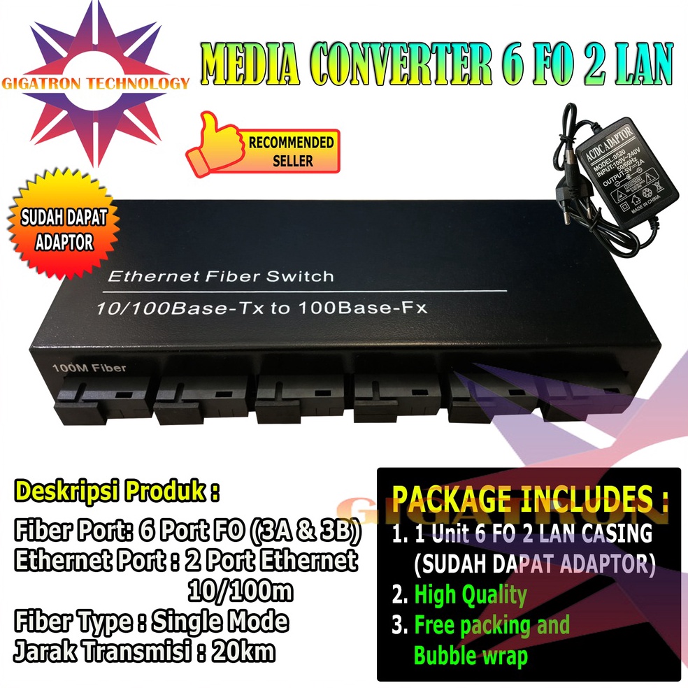 Serbuuuu Media Converter Fiber Optic 6 Port FO 2 Port LAN 11 Full Body  Switch Fiber Optik 6 FO 2 LA