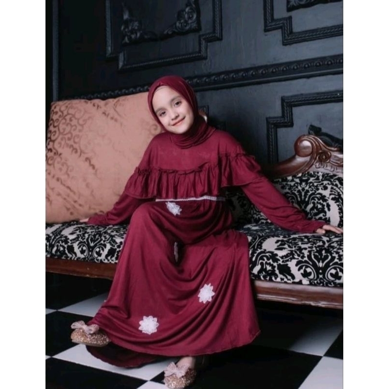 SET GAMIS FLOWER GAMIS SET GAMIS BUNGA + PASHMINA JOVANKA LABEL SIZE 2/4/6/8/10 TAHUN