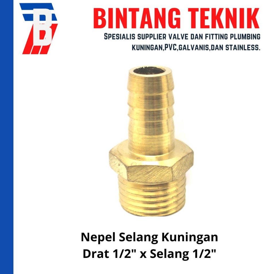 Nepel Nipple Selang Kuningan Drat 12 x Selang 12 l Premium