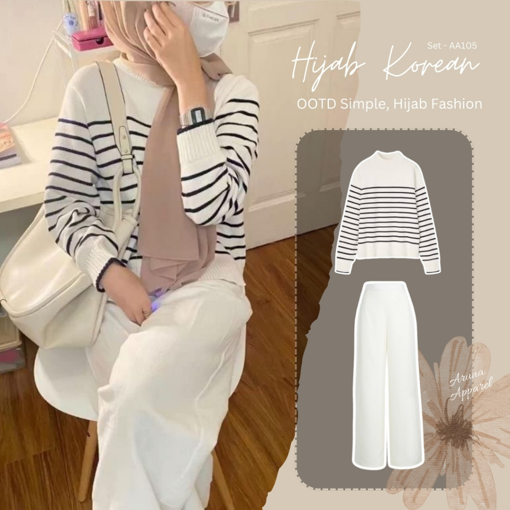 2in 1 One Set Hijab Style OOTD Hijab Korean Style Setelan Anak Perempuan One Set Wanita Kekinian Out