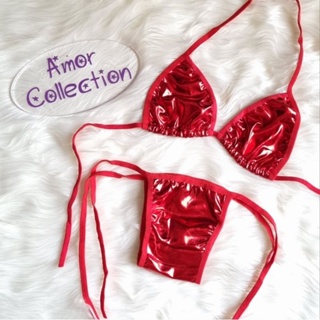 2 pcs Lingerie Seksi Bikini Leather Merah  By Amorcollection