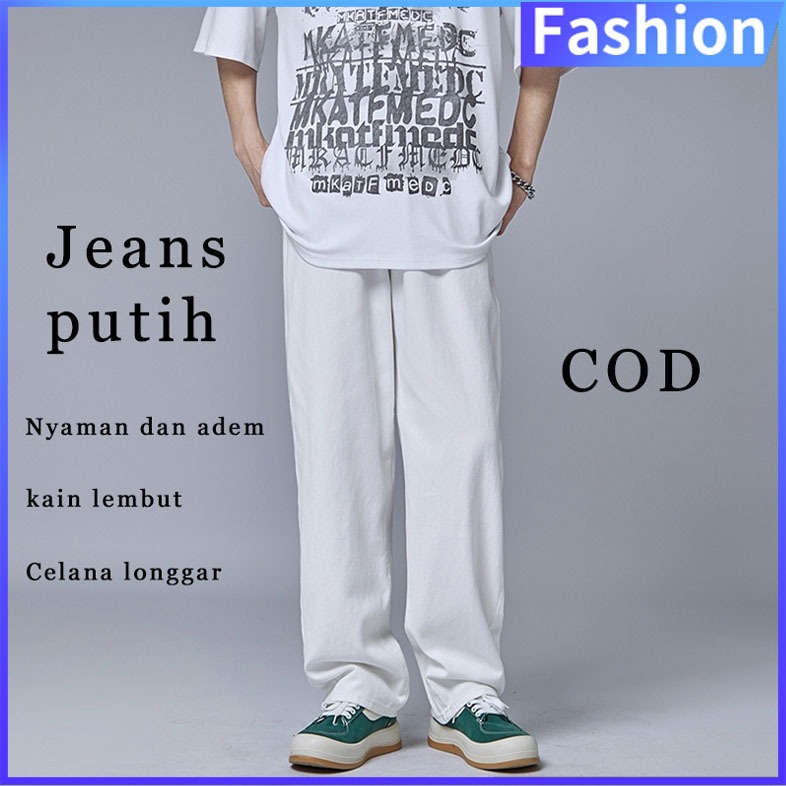 Celana Jeans Pria Celana Panjang Putih Pria Korean Loose Pants Baggy Pants Boyfriend Jeans Oversize Celana Kulot Celana Kain Putih Cowok White Pants Celana Corduroy Pria Celana Jeans Warna Putih