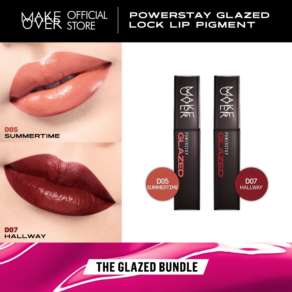 MAKE OVER Powerstay Glazed Lock Lip Pigment D05 Summertime + D07 Hallway Ombre Package / Indonesia P