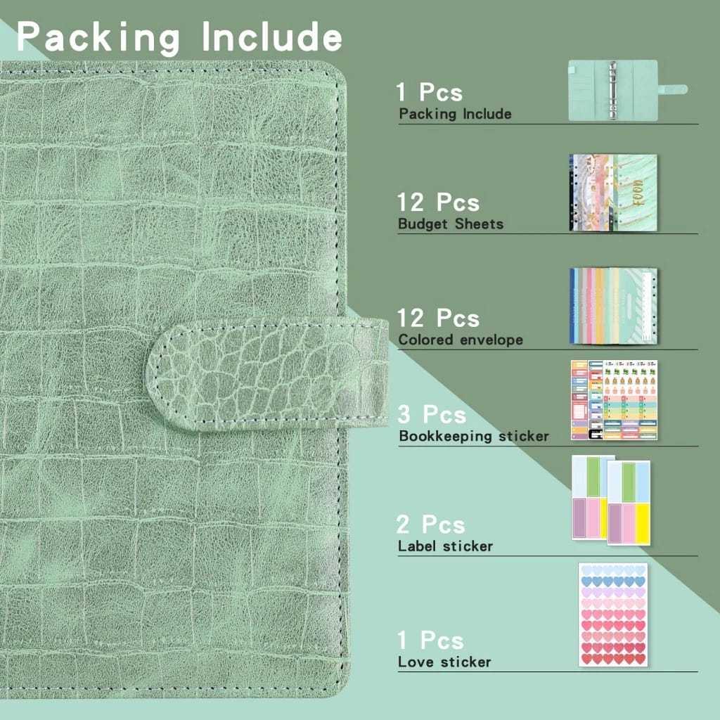 

LS - A6 Binder Notebook Buaya PU Budget Financial Planner Cash Envelopes Saving Zipper Pocket Loose Leaf Planner Notebook