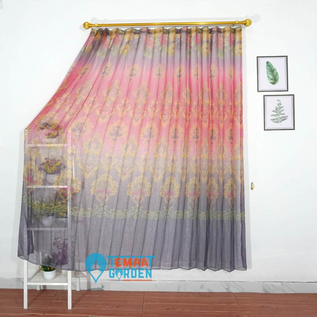 Gorden Vitrase Gorden Transparan Gorden Tipis Dalaman Gorden Motif AM Mas Batik Warna Ungu