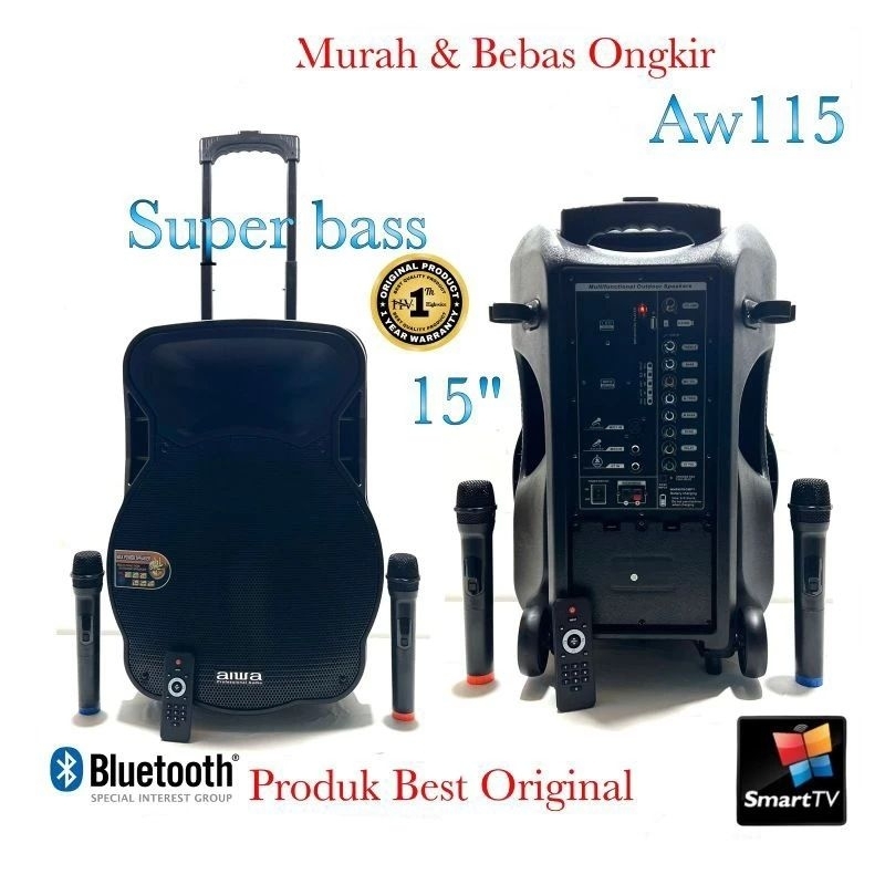 Speaker Portable Portable Wireless Aiwa AW 115 Bluetooth - 15 inch speaker aktif sound
