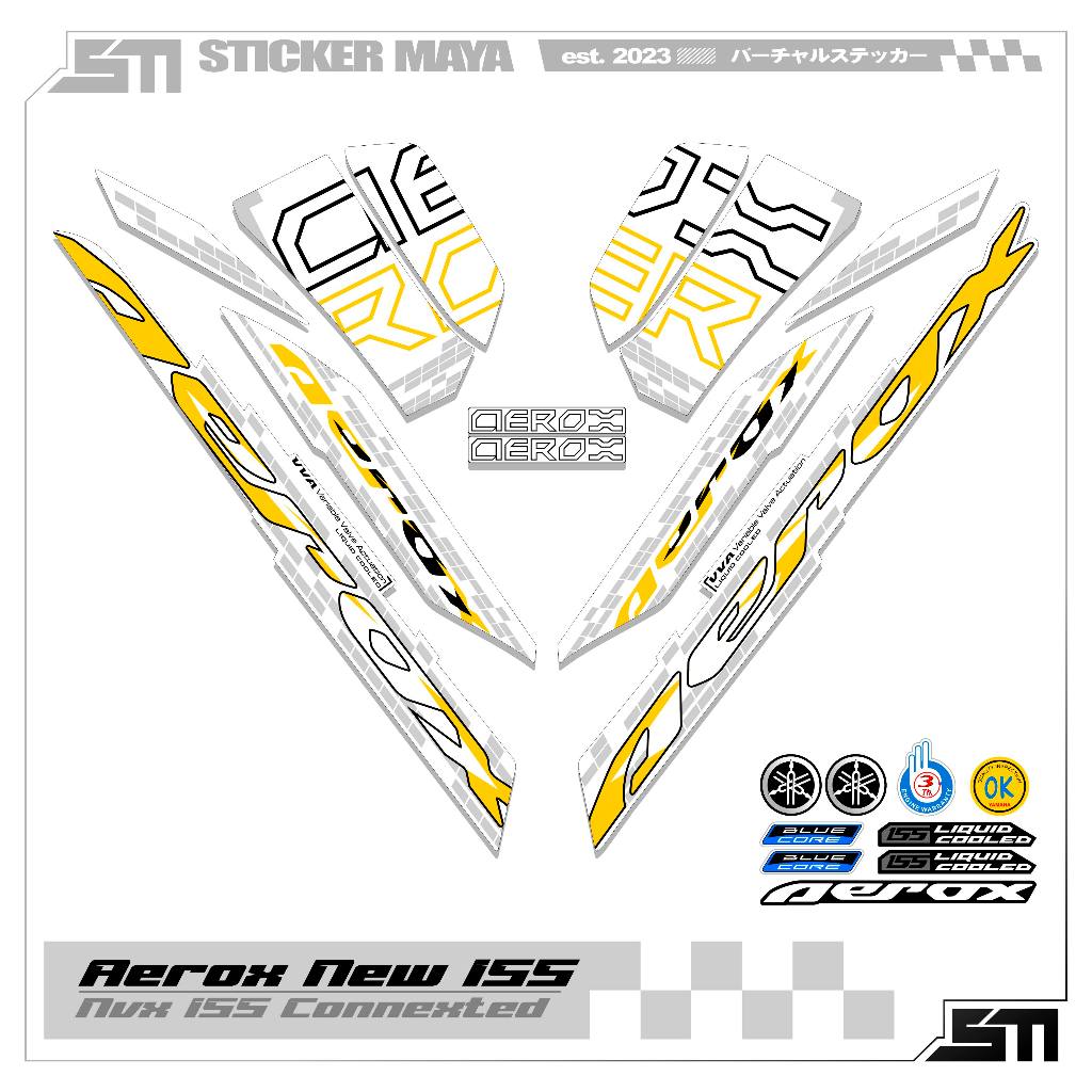 STRIPING AEROX 155 NEW CONNECTED MOTIF 10 / COMBO COLOR / DASAR HITAM / STIKER AEROX 155 CONNECTED /