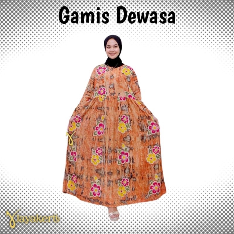 Jayakerti Gamis Batik Cap Malaman Sunan Ori Longdress Wanita Kekinian Modern Motif Bunga Asli Handma