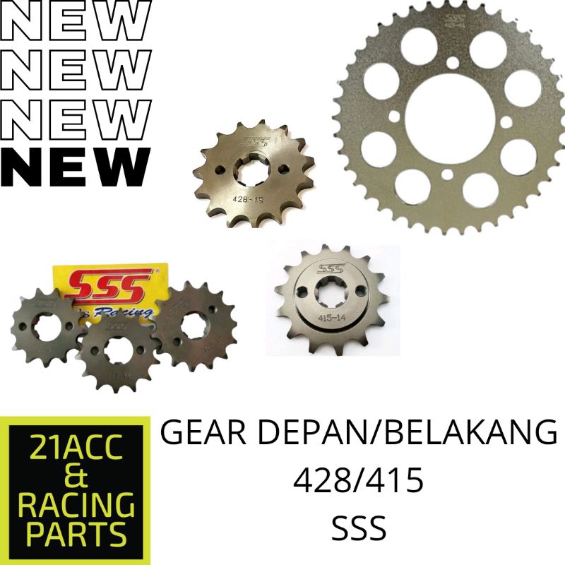 GEAR SSS DEPAN / BELAKANG UKURAN 415/428 UNTUK HONDA.YAMAHA.SUZUKI.KLX.CRF.RXKING.JUP MX.FIZR.FU