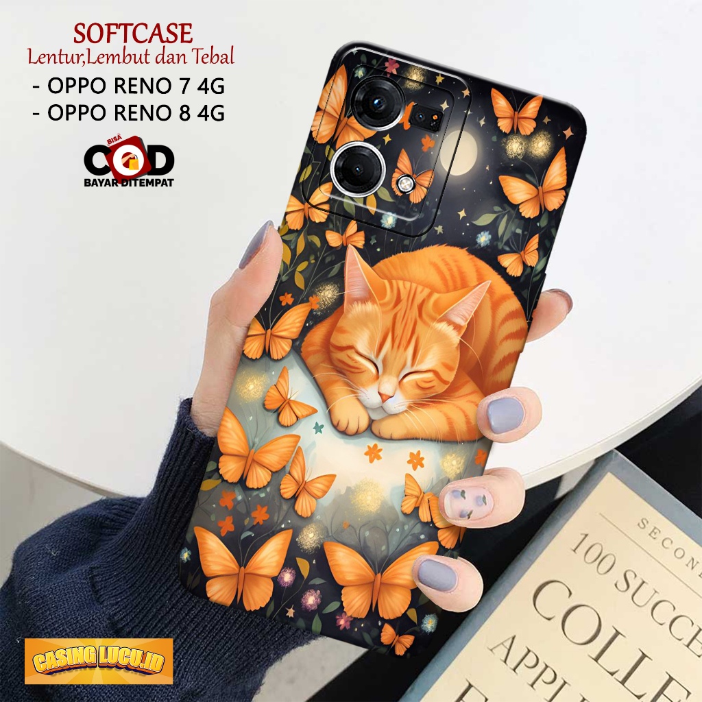Case Oppo Reno 7 4G / Reno 8 4G - Fashion Case KUCING - Casing Oppo Reno 8 4G / Reno 7 4G - Silikon 